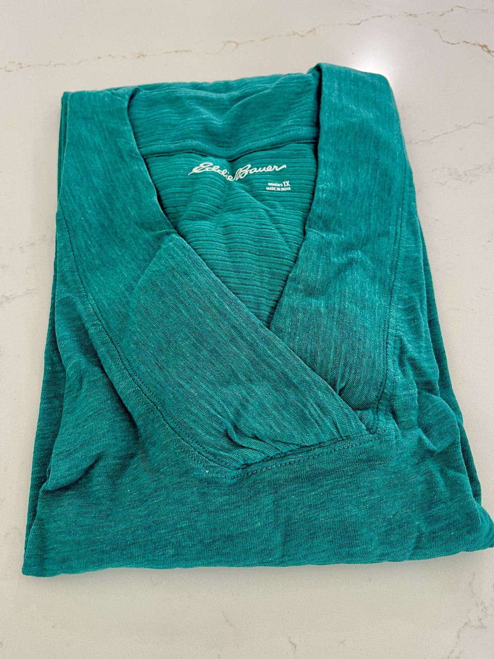 Eddie Bauer Women's Forest Green Teal Heathered V‑Neck Pullover Long Sleeve